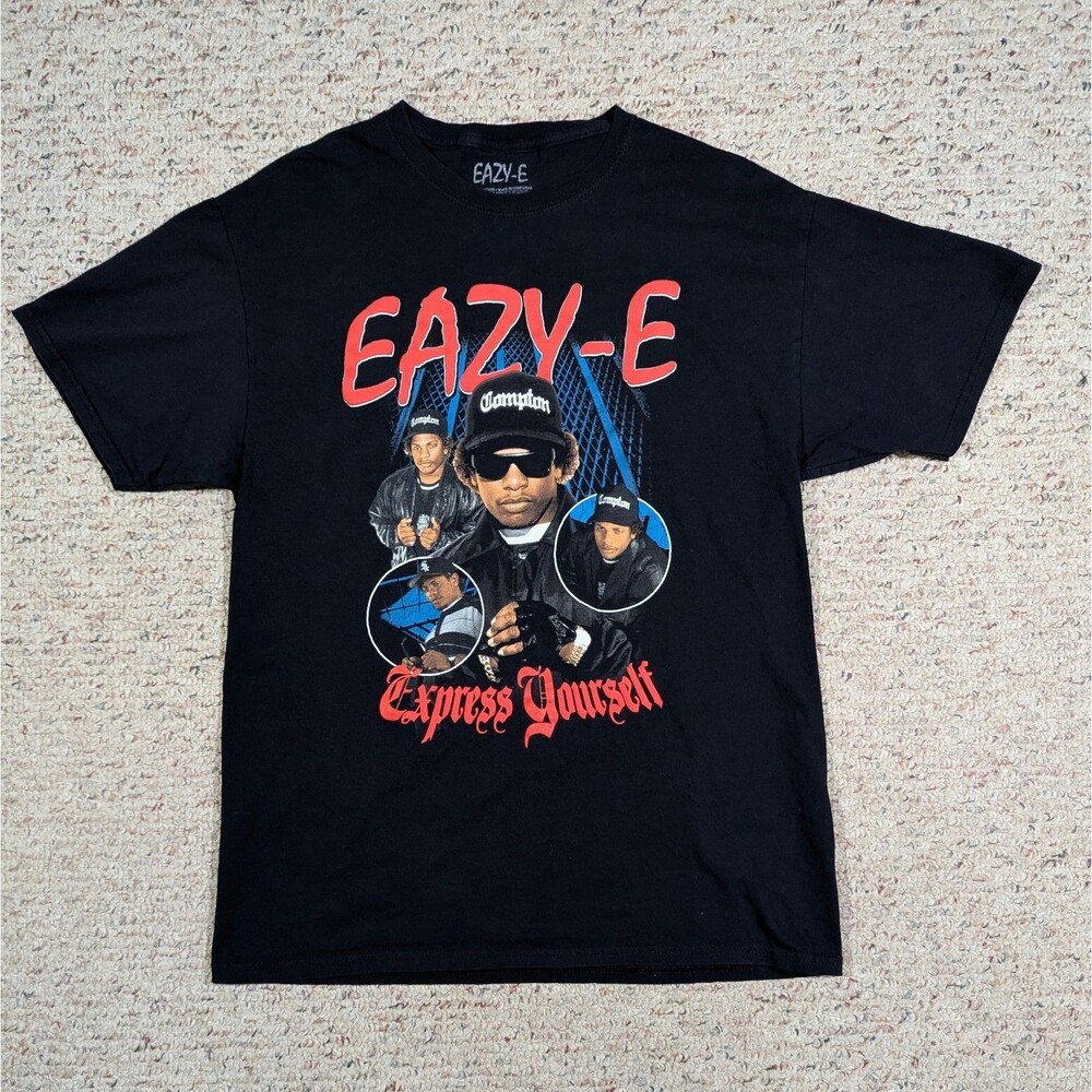 Eazy-E T-Shirt Mens L Black Express Yourself Puff Print Compton Graphic Rap Tee